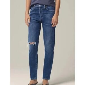 Citizens of Humanity Liya High Rise Crop Button Fly Distressed Jeans Women's 27